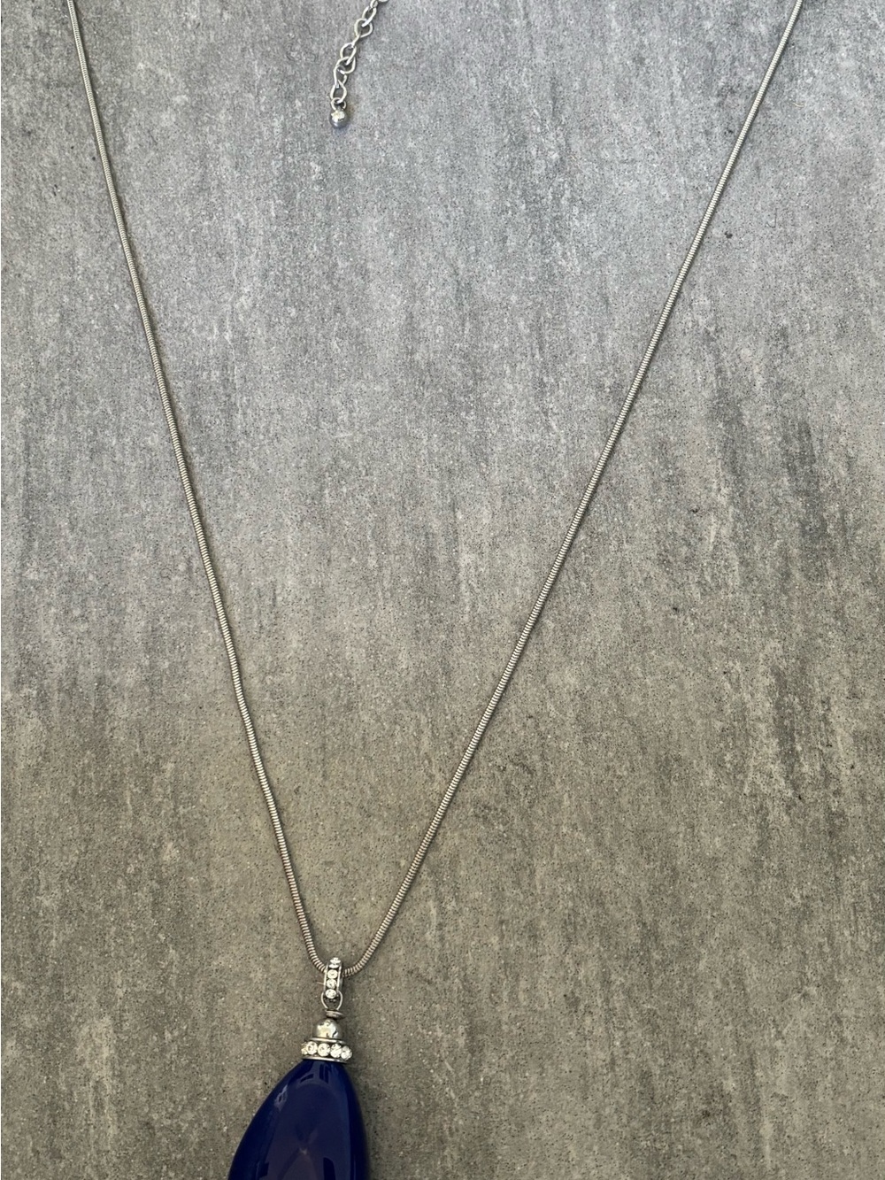 Silver Necklace with Deep Blue Teardrop Pendant - Women Jewelry